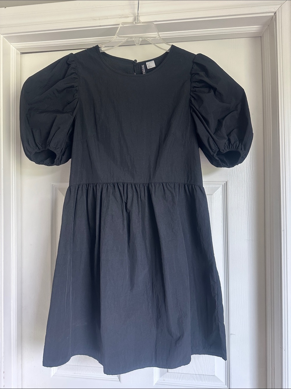 Divided Black Puff-Sleeve Mini Dress